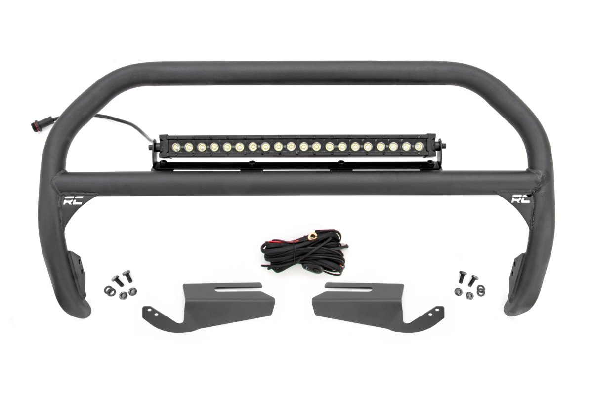 Ford Bronco Nudge Bar - Front - Rough Country - 20 Inch BLK DRL Single Row LED, OE Modular Steel - Black - '21-'23